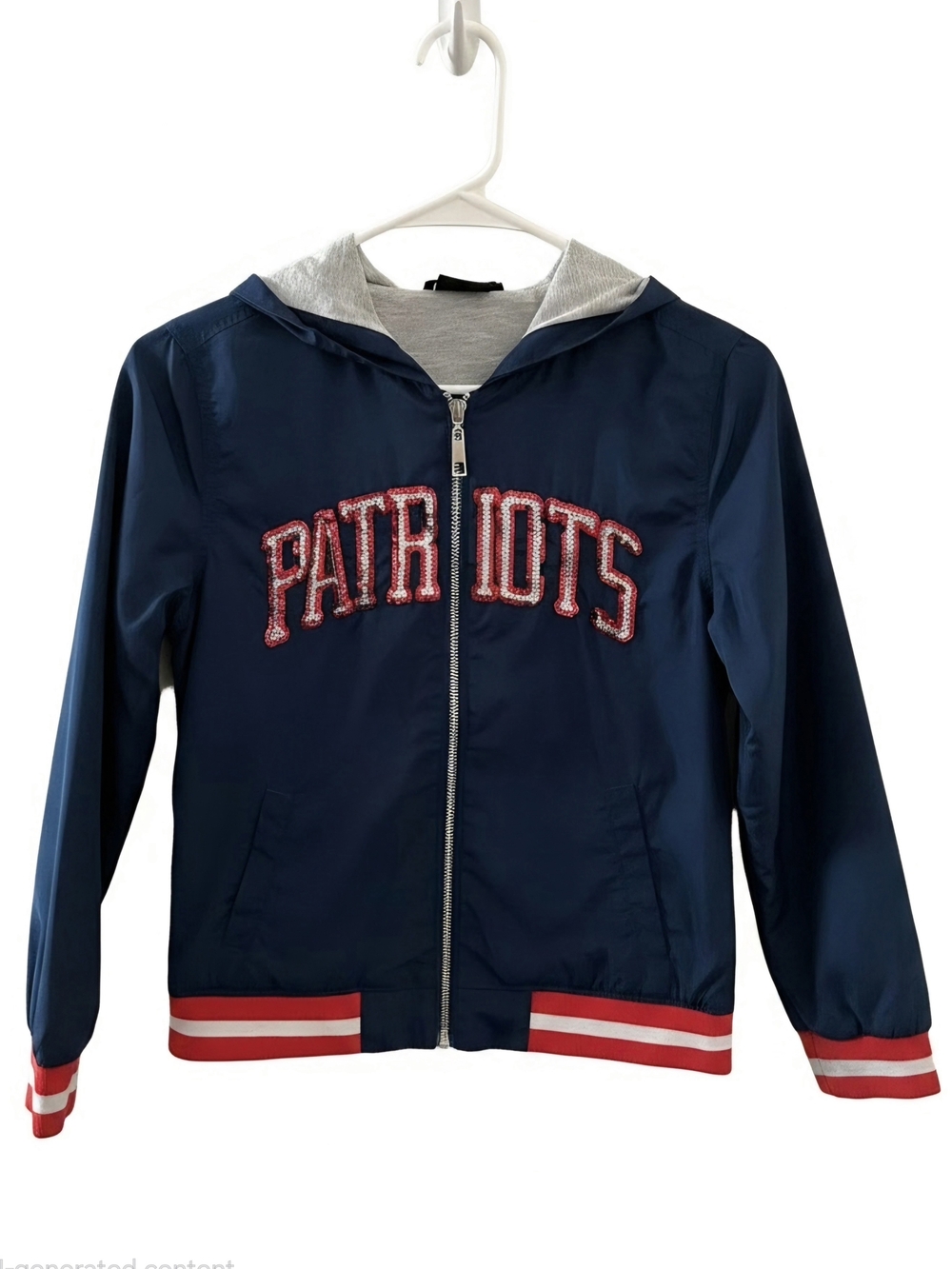 NFL New England PATRIOTS Navy Blue Hooded Jacket with Red & White Sequence Trim